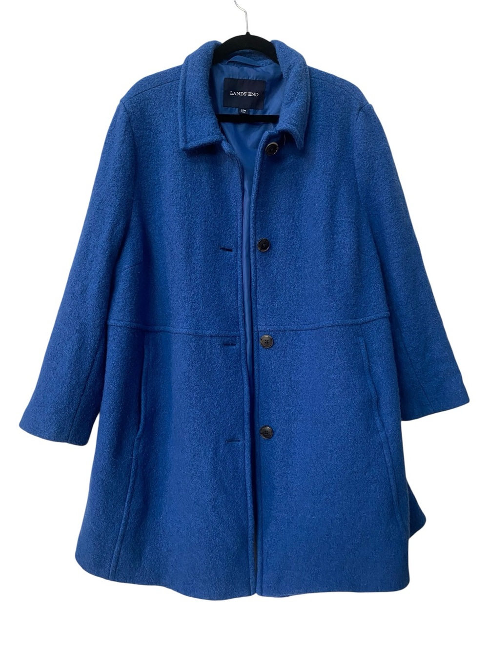 Lands' End Blue Wool Blend Coat 2X 22W Hip Length Boiled EUC 22